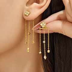 Floral Cubic Zirconia Long Chain Drop Earrings