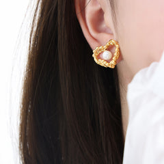 Pearl-Look Open Heart Stud Earrings