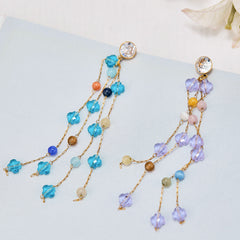 Natural Crystal Bead Chain Drop Earrings
