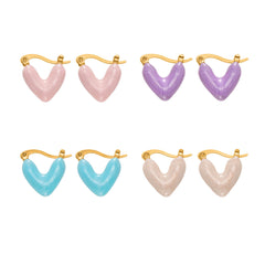 18K Gold-Plated Enamel Heart Huggie Earrings