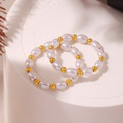 18K Gold-Plated Shell Pearl-Look Bead Ring
