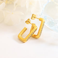 Cubic Zirconia Rectangular Hoop Earrings
