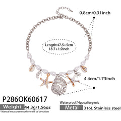 18K Gold-Plated Faux Pearl Ocean Charm Necklace