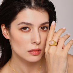 18K Gold-Plated Rose Quartz or Tiger Eye Ring