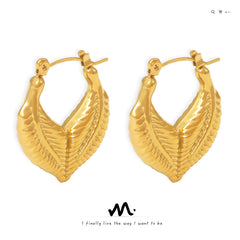 18K Gold-Plated Textured Leaf Hoop Earrings