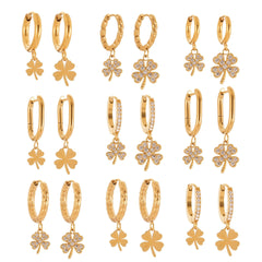 Cubic Zirconia Clover Charm Hoop Earrings