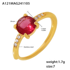 Gold-Tone Rose Pink or Green Cubic Zirconia Ring
