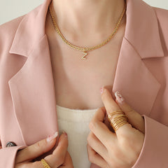 Cubic Zirconia Initial Letter Chain Necklace