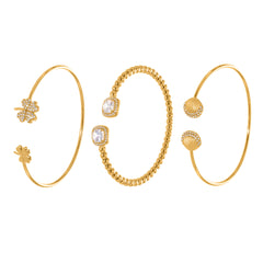 18K Gold-Plated Clover and Cubic Zirconia Open Cuffs