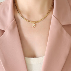 Cubic Zirconia Initial Letter Chain Necklace