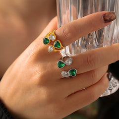 Heart and Teardrop Glass Accent Open Ring