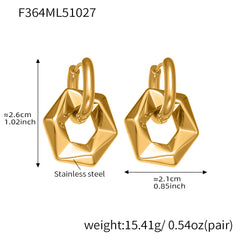 18K Gold-Plated Hexagon Drop Hoop Earrings