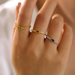 18K Gold-Plated Square Glass Open Ring