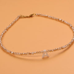Dainty Stone Beaded Initial Necklace