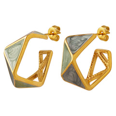 Enamel Geometric Open Hoop Earrings