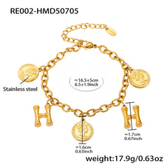 Gold-Tone Initial and Coin Charm Bracelet