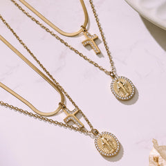 Cross and Coin Layered Necklace