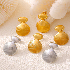 18K Gold-Plated Scallop Shell Stud Earrings