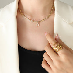 Cubic Zirconia Initial Letter Chain Necklace
