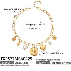 18K Gold-Plated Heart Medallion Charm Necklace or Bracelet