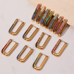 18K Gold-Plated Colored Cubic Zirconia U-Hoops
