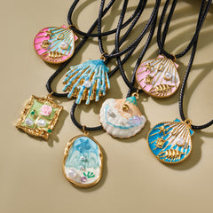 18K Gold-Plated Ocean Pendant Black Cord Necklace
