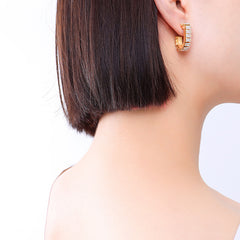 Cubic Zirconia U-Shaped Hoop Earrings