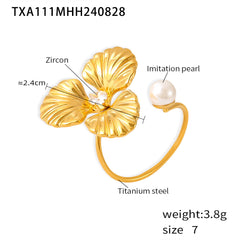 Floral Pearl-Look Earrings or Open Ring