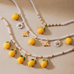 Pearl-Look Lemon Charm Bracelet