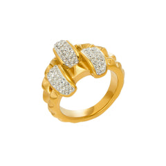 18K Gold-Plated Double-Band Rhinestone Ring