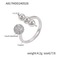Polished Ball and Sparkling Sphere Open Ring