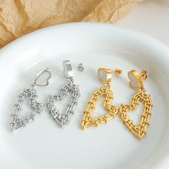 Gold-Tone Heart Openwork Drop Earrings