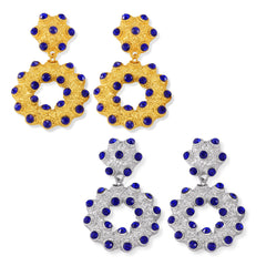 Textured Circular Stone-Accent Drop Earrings