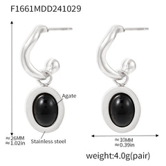 18K Gold-Plated Oval Agate Drop Earrings