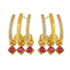18K Gold-Plated Pink and Clear Cubic Zirconia Drop Earrings