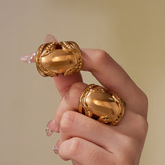 18K Gold-Plated Sculptural Wide Statement Ring