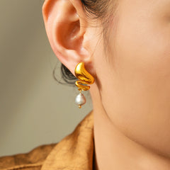 18K Gold-Plated Spiral Freshwater Pearl Earrings