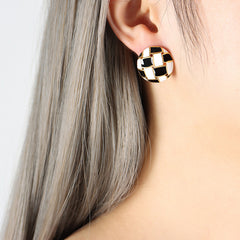 Checkerboard Enamel Heart or Round Stud Earrings