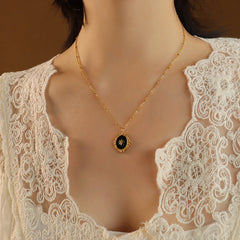 Gold-Tone Celestial Oval Pendant Necklace