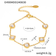 Cubic Zirconia Heart & Square Station Bracelet