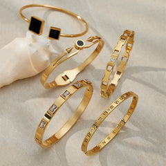Roman Numeral and Stone Detail Bangle Bracelet