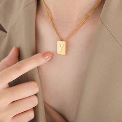 Gold-Tone Square Initial Pendant Necklace