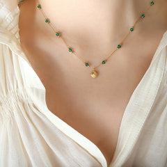 18K Gold-Plated Seashell Bead Necklace and Bracelet