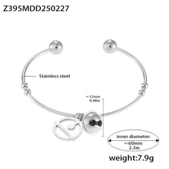 Bell Charm Open Stainless Steel Bangle