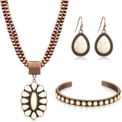 3-Piece Boho Beaded Necklace, Bracelet, Earring Set
