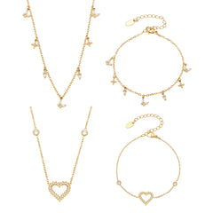 18K Gold-Plated Cubic Zirconia Heart and Drop Jewelry