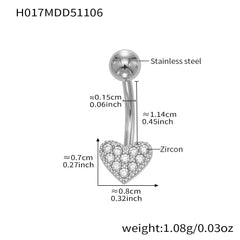 Cubic Zirconia Heart and Ball Navel Jewelry