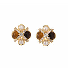 Nadine Tiger-Eye Pavé Stud Earrings