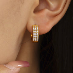 18K Gold-Plated Pave Cubic Zirconia Hoop Earrings