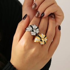 18K Gold-Plated Sculptural Black and Clear Accent Ring